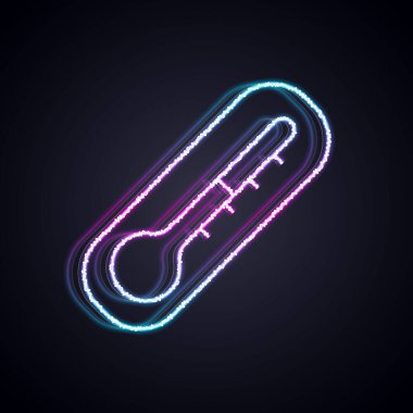 Parlayan neon hattı Meteoroloji termometresi, siyah zeminde izole edilmiş ısı ve soğuk ikonu ölçüyor. Termometre termometresi sıcak ya da soğuk hava gösteriyor. Vektör