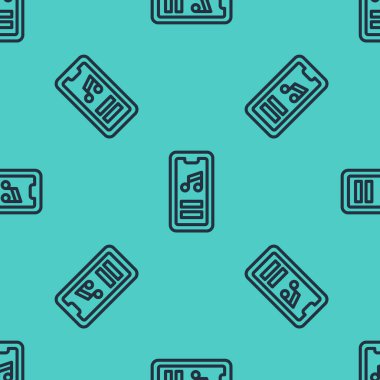 Siyah çizgi müzik çalar simgesi yeşil arkaplanda kusursuz desen izole etti. Taşınabilir müzik cihazı. Vektör