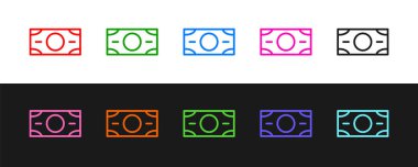 Çizgi Stacks kağıt para para ikonu siyah beyaz arka plan izole. Para desteleri. Para birimi. Vektör