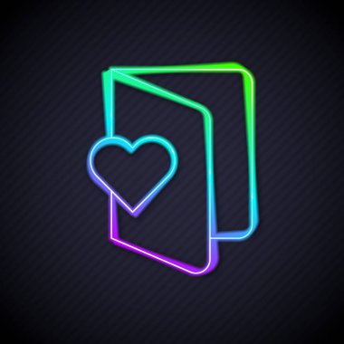 Parlak neon hattı Sevgililer Günü broşürü. Siyah arka planda kalp ikonu var. Kutlama için davetiye ya da tebrik kartı şablonu. Vektör