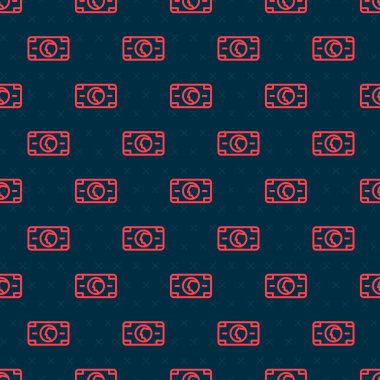 Kırmızı çizgi, kağıt para yığını nakit para ikonu siyah arka planda izole edilmiş kusursuz desen. Para desteleri. Para birimi. Vektör