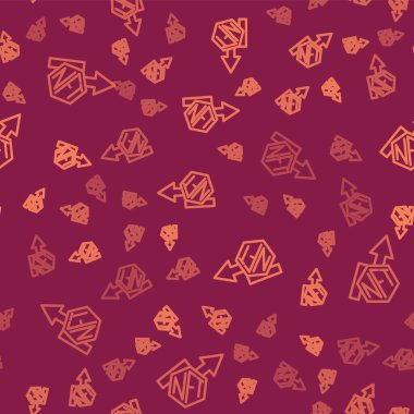 Brown line NFT growth bar chart icon isolated seamless pattern on red background. Non fungible token. Digital crypto art concept.  Vector