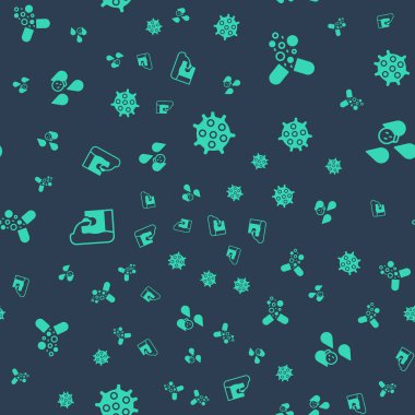 Set Bacteria, Poisoned pill, Wastewater and Acid rain on seamless pattern. Vector