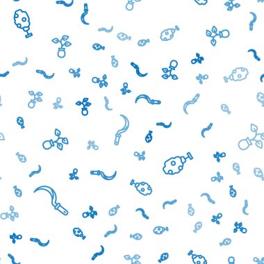 Set line Sickle, Tree with apple and Plant on seamless pattern. Vector