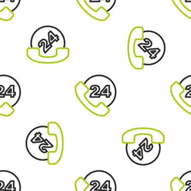 Hat Telefonu 24 saat destek ikonu beyaz arka planda izole edilmiş pürüzsüz desen. Tüm gün müşteri destek merkezi. Tam zamanlı çağrı servisi. Vektör