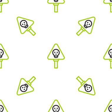 Çizgi kemikleri ve kafatası toksik uyarı simgesi olarak beyaz arka planda izole edilmiş kusursuz desen. Vektör