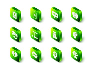 Set Psychologist online, Psychology, Psi, Bipolar disorder, Addiction to the drug, Broken heart divorce, Sedative pills, Finding problem and Question and Answer icon. Vector