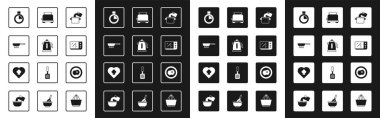 Set Cooking pot, Electric kettle, Frying pan, Stopwatch, Microwave oven, Toaster, Scrambled eggs and Chef hat icon. Vector