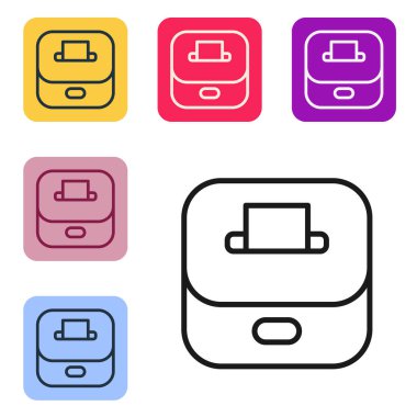 Black line Vote box or ballot box with envelope icon isolated on white background. Set icons in color square buttons. Vector.