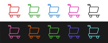 Alışveriş arabası simgesi siyah beyaz arkaplanda izole edildi. İnternetten satın alma konsepti. Servis tabelası. Süpermarket sepeti sembolü. Vektör