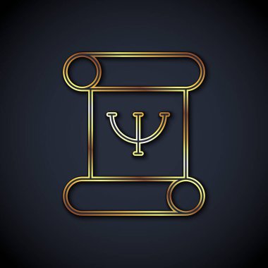 Altın çizgili psikoloji kitabı ikonu siyah arka planda izole edilmiş. Psi sembolü. Akıl sağlığı konsepti, psikanaliz analizi ve psikoterapi. Vektör