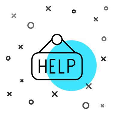 Black line Signboard with text Help icon isolated on white background. Random dynamic shapes. Vector