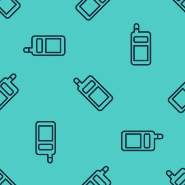 Siyah çizgi akıllı telefon, cep telefonu simgesi yeşil arka planda izole edilmiş pürüzsüz desen. Vektör