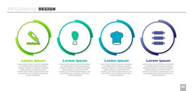 Set Ketchup bottle, Chicken leg, Chef hat and Sausage. Business infographic template. Vector.