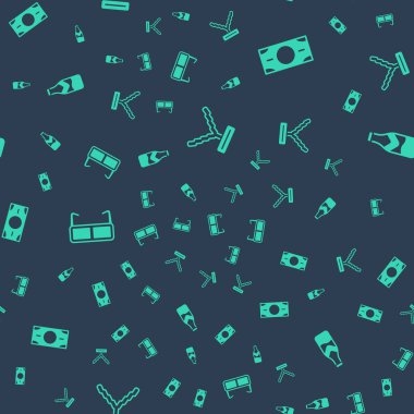 Set Rapper chain, Stacks paper money cash, Glasses and Beer bottle on seamless pattern. Vector