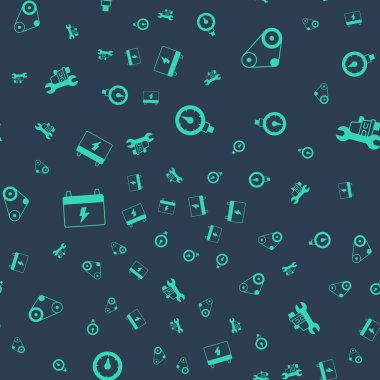 Set Tire pressure gauge, Timing belt kit, Car battery and service on seamless pattern. Vector