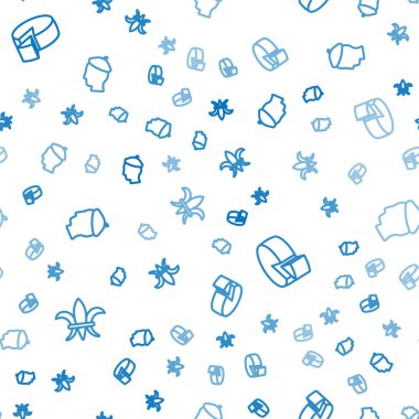 Set line Fleur De Lys, Cheese and French man on seamless pattern. Vector