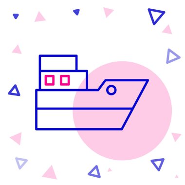 Başlangıç noktası GPS ve siyah çizgi simgesi beyaz zemin üzerinde izole edilmiş gemi deniz rotası çizgisi yolu. Renkli taslak konsepti. Vektör