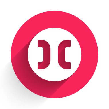 White Pisces zodiac sign icon isolated with long shadow background. Astrological horoscope collection. Red circle button. Vector