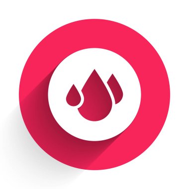 White Water drop icon isolated with long shadow background. Red circle button. Vector