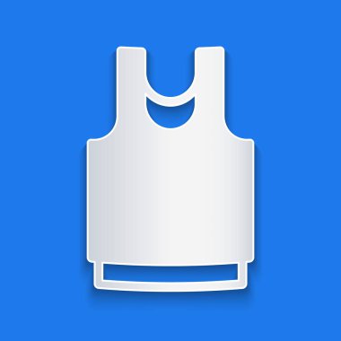 Kağıt kesiği Undershirt simgesi mavi arkaplanda izole edilmiş. Kağıt sanatı tarzı. Vektör