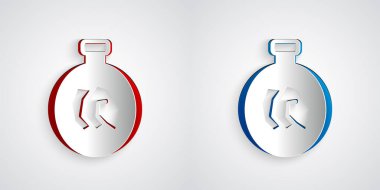 Paper cut Exhibition with various minerals, rocks and crystals icon isolated on grey background. Minerals exhibition, mineralogy, geology expo or museum. Paper art style. Vector