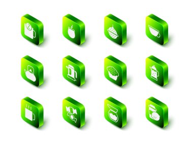 Set Mate tea, Ball strainer, Cup of, French press, with lemon, Muffin, Teapot and Candy icon. Vector