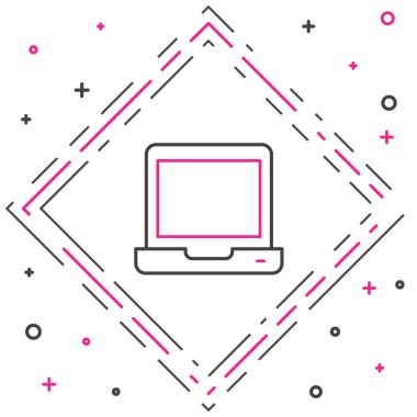 Dizüstü bilgisayar simgesi beyaz arkaplanda izole edildi. Boş ekran işaretli bilgisayar defteri. Renkli taslak konsepti. Vektör