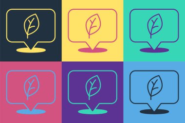 Renk arkaplanında yaprak simgesi olan pop sanat konumu. Çevre enerjisi kavramı. Alternatif enerji kavramı. Vektör