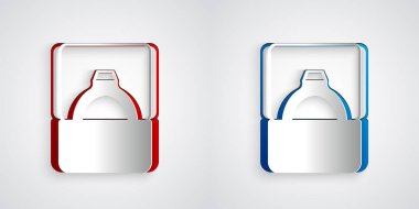 Paper cut Diamond engagement ring in box icon isolated on grey background. Paper art style. Vector