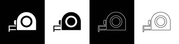 Set Roulette construction icon isolated on black and white background. Tape measure symbol.  Vector