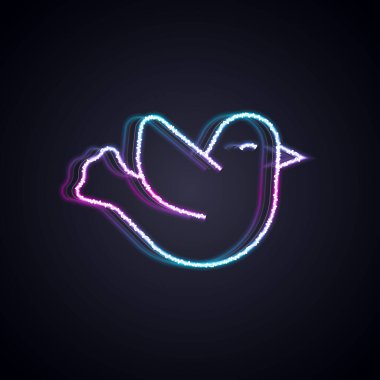 Parlayan neon hattı güvercin simgesi siyah arkaplanda izole edildi. Vektör.