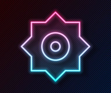 Parlayan neon hattı düşen yıldız simgesi siyah arkaplanda izole edildi. Göktaşı, göktaşı, kuyruklu yıldız, asteroid, yıldız ikonu. Vektör.