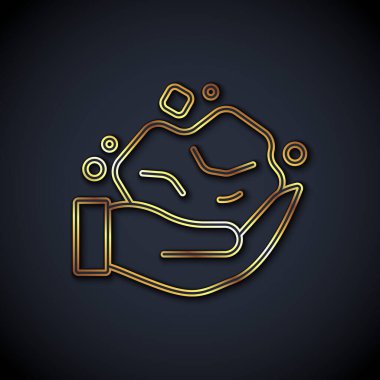 Altın çizgili külçe simgesi siyah arkaplanda izole edildi. Mineral kaya. Vektör.