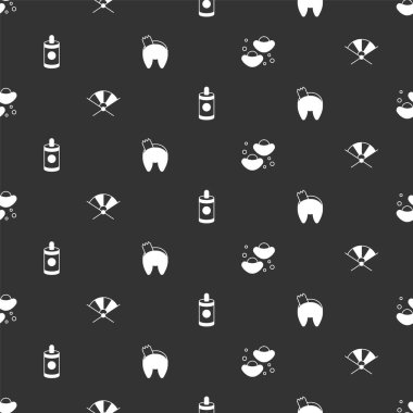 Set Chinese fortune cookie Traditional paper fan Firework and on seamless pattern. Vector.