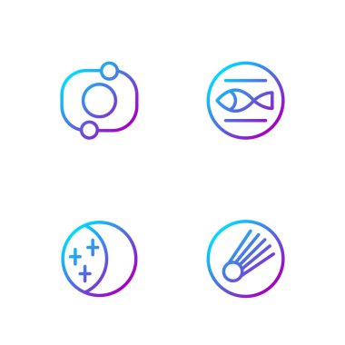 Set line Comet Eclipse of the sun Solar system and Pisces zodiac. Gradient color icons. Vector.