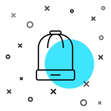 Siyah çizgi kış şapkası simgesi beyaz arkaplanda izole edildi. Rastgele dinamik şekiller. Vektör.