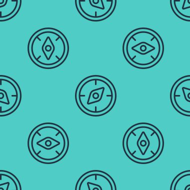 Siyah çizgi pusula simgesi yeşil arkaplanda pürüzsüz desen izole etti. Rüzgâr yön bulma sembolü. Rüzgar gül işareti. Vektör.