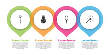 Set Magic wand, Bottle with potion, hand mirror and . Business infographic template. Vector.