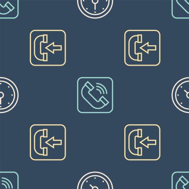 Set line Clock Incoming call phone and Telephone handset on seamless pattern. Vector.