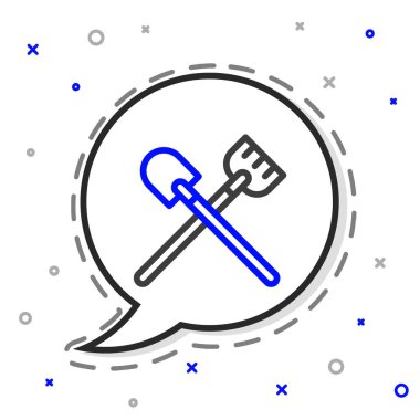 Beyaz arkaplanda çizgi küreği simgesi izole edildi. Bahçe aletleri. Bahçecilik, tarım, çiftçilik aleti. Renkli taslak konsepti. Vektör