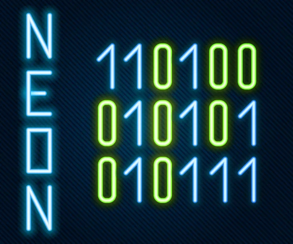Ragyogó Neon Vonal Bináris Kód Ikon Elszigetelt Fekete Háttér Színes — Stock Vector