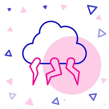 Hat Storm simgesi beyaz arkaplanda izole edildi. Bulut ve şimşek işareti. Fırtınanın hava durumu ikonu. Renkli taslak konsepti. Vektör