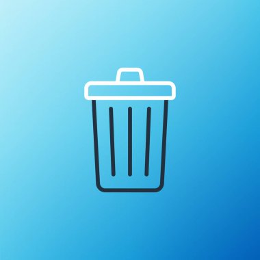 Satır Çöp kutusu simgesi mavi arkaplanda izole edildi. Çöp kutusu tabelası. Sepet simgesini geri dönüştür. Ofis çöpü ikonu. Renkli taslak konsepti. Vektör
