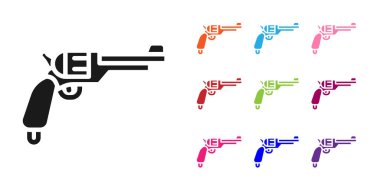 Siyah Revolver silah ikonu beyaz arkaplanda izole edildi. Simgeleri renklendirin. Vektör.