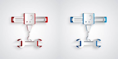 Paper cut 3D printer wrench spanner icon isolated on grey background. 3d printing. Paper art style. Vector.