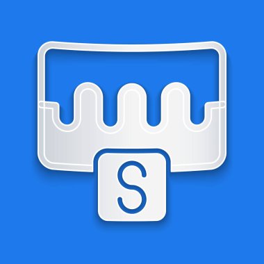 Kağıt kesiği Müzik dalga eşitleyici simgesi mavi arkaplanda izole edildi. Ses dalgası. Ses dijital dengeleyici teknolojisi, konsol paneli, nabız müzikali. Kağıt sanatı tarzı. Vektör.