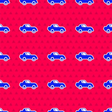 Mavi araba simgesi kırmızı arka planda izole edilmiş. Vektör