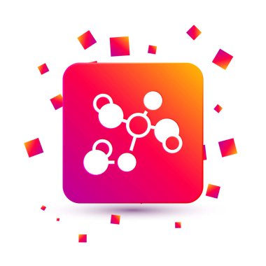 Beyaz arka planda izole edilmiş beyaz kimyasal formül ikonu. Yenilikçi tıp, sağlık, araştırma ve bilim için soyut altıgen. Kare renk düğmesi. Vektör