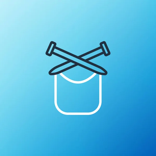 Ligne Icône Tricot Isolé Sur Fond Bleu Emblème Laine Avec — Image vectorielle